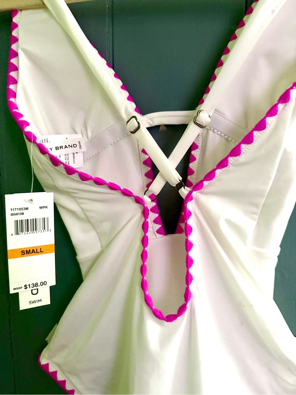 BNWT - Lucky Brand White One-Piece Plunging Swimsuit w/ Magenta Trim - Size S - Picture 5 of 6